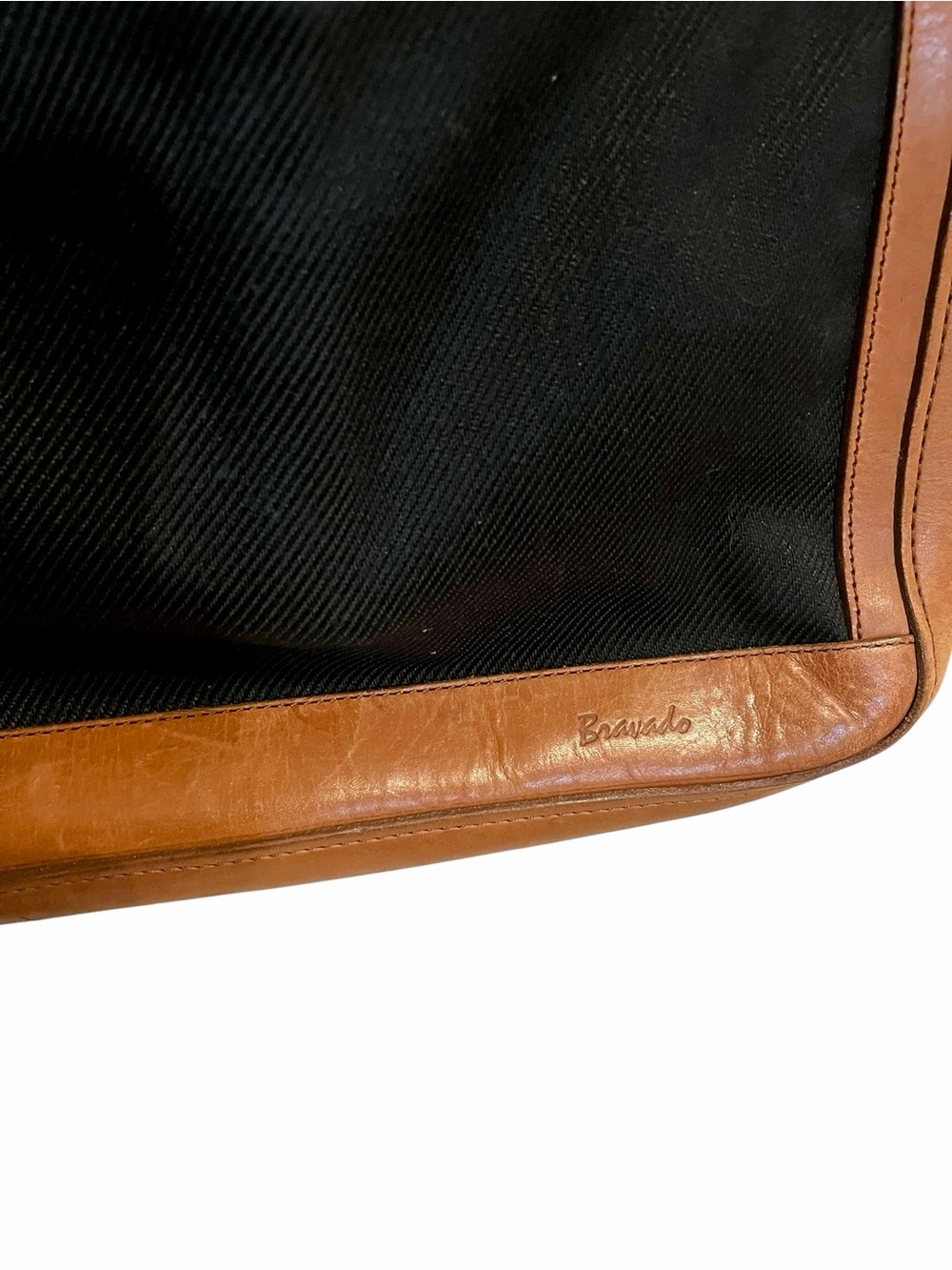 Vintage Bravado Leather Canvas Messenger Crossbody Satchel Bag Brass 17x12 - Picture 7 of 11